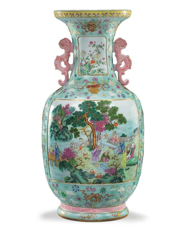 An exceptional rare and large famille rose vase, Qianlong six-character seal mark in iron red and of the period (1736-1795)