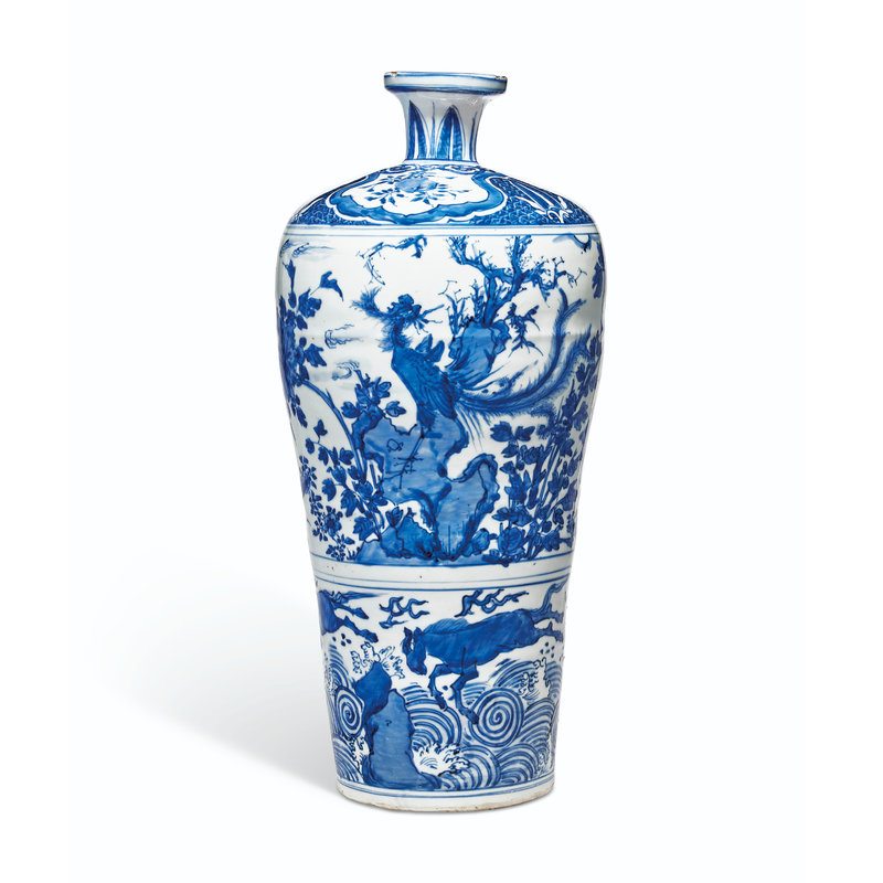 A large blue and white meiping, Wanli period (1573-1619)