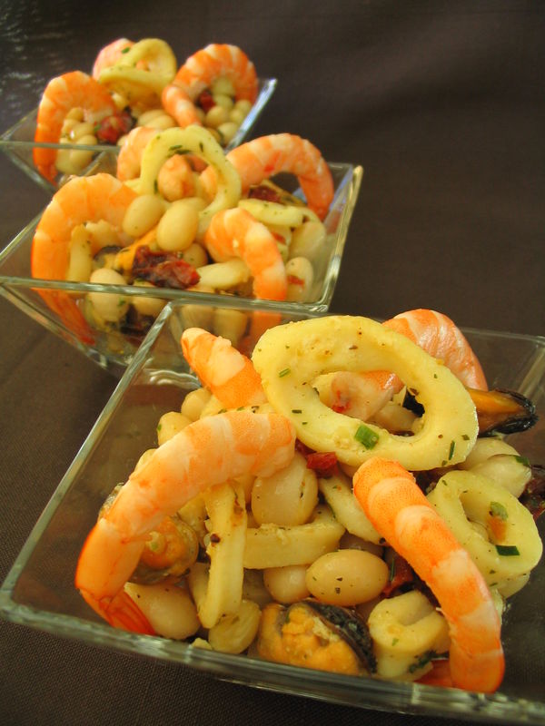 Salade de Coco de Paimpol, moules et encornets