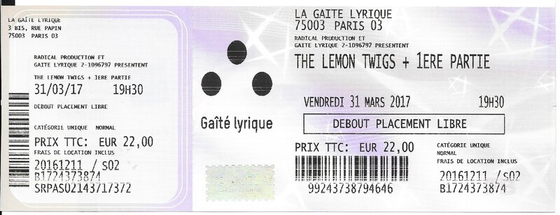 2017 03 31 The Lemon Twigs Elysée Montmartre Billet