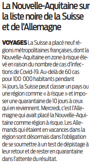 2020 09 15 SO La Nouvelle-Aquitaine sur la liste noire de la Suisse et de l'Allemagne