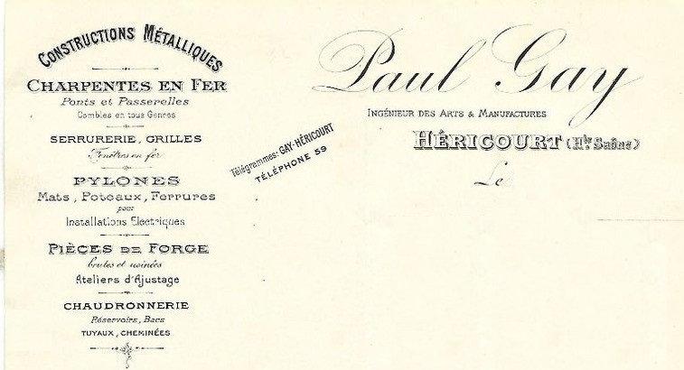 Courrier 1914 Société Paul Gay Héricourt R