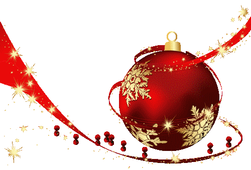 Gif Barre Noël boule rouge ruban et étoiles or 500 pixels