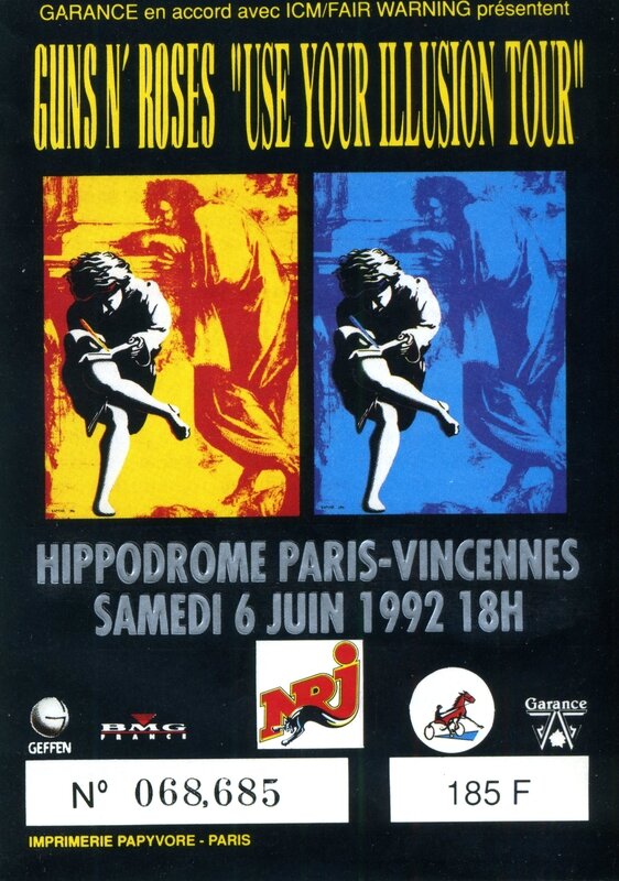 concert Guns N Roses Soundgarden Faith No More Paris Hippodrome de Vincennes 1992 ticket