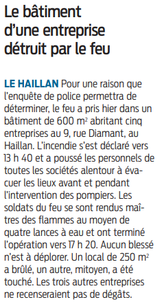 2022 09 30 SO Le Haillan Le bâtiment d'une entreprise détruit par le feu