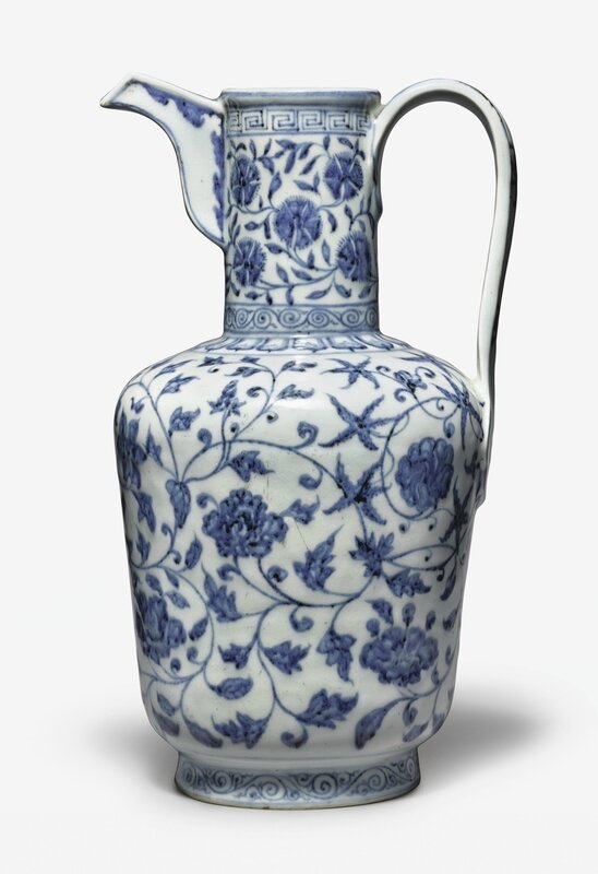 An exceptionally rare and important blue and white ewer, Xuande mark and period (1426-1435)
