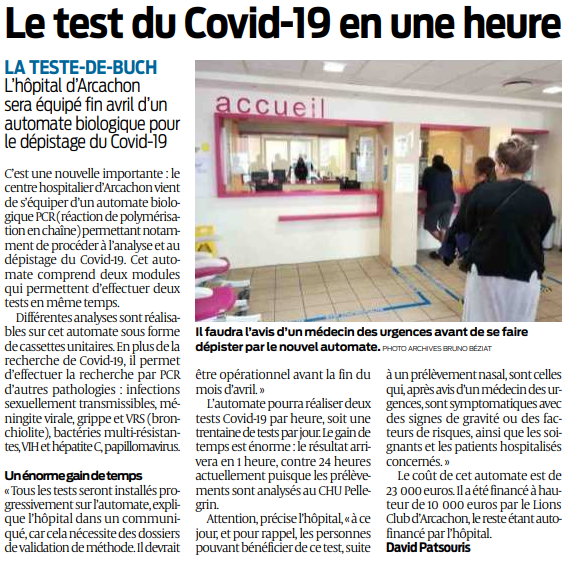 2020 04 11 SO Le test du Covid 19 en une heure