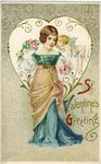 vintage_valentine_day_cards_pretty_women_in_blue_dress_heart_and_flowers