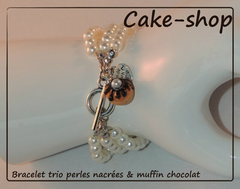 bracelet trio perles nacrées & muffin chocolat