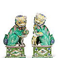 A pair of Chinese porcelain famille <b>verte</b> large Buddhist lions, Kangxi period (1662-1722)