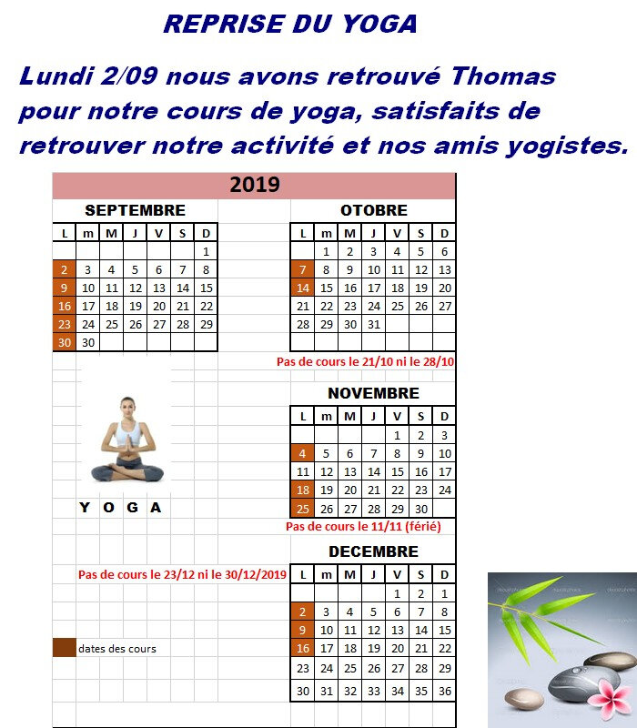 cours de sept à décembre 2019