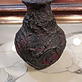 Ancien Vase Céramique Décor Tourmenté Rouge & Noir