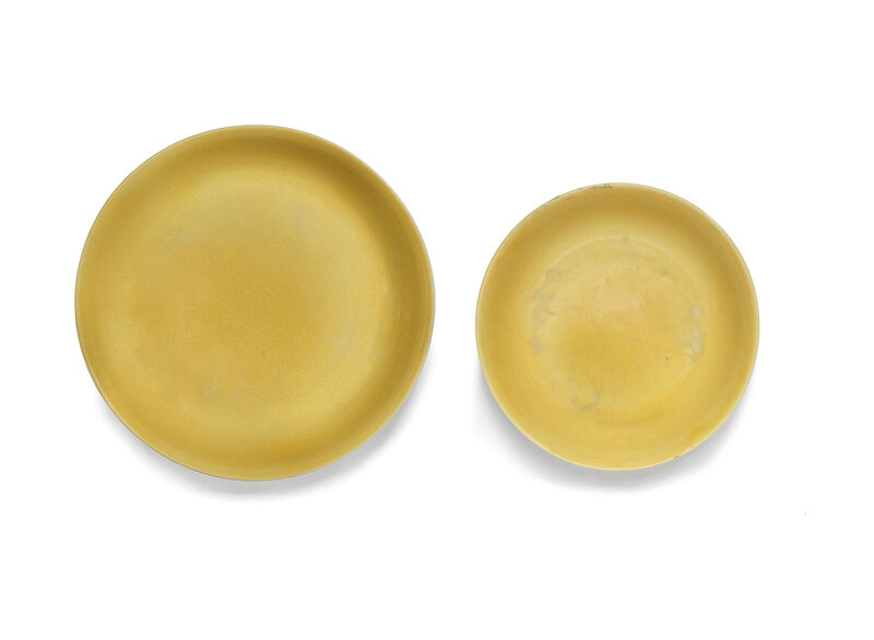 Two rare yellow-glazed saucer-dishes, Zhengde six-character marks and of the period (1506-1521)