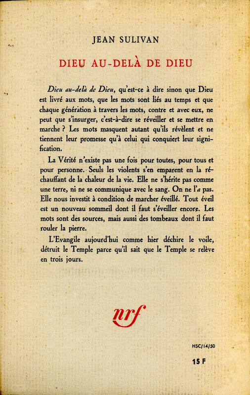 J Sulivan, Dieu au-delà de Dieu