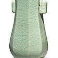 A <b>celadon</b>-<b>glazed</b> '<b>Longquan</b>' Guan-type faceted hu vase, Song-Ming dynasty (960-1644)