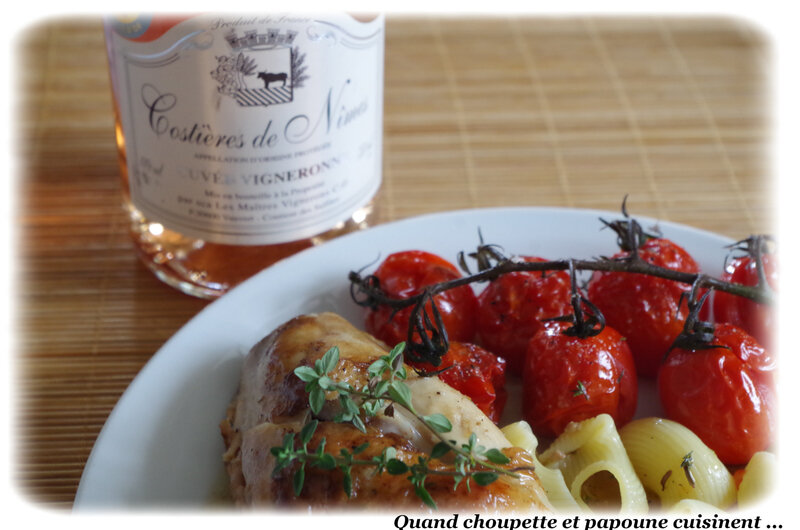 lapin au thym frais et champignons, tomates confites au four-463