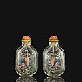 An enamelled <b>glass</b> snuff bottle, Imperial Glassworks, <b>Beijing</b> 1767-1800, the bottle earlier