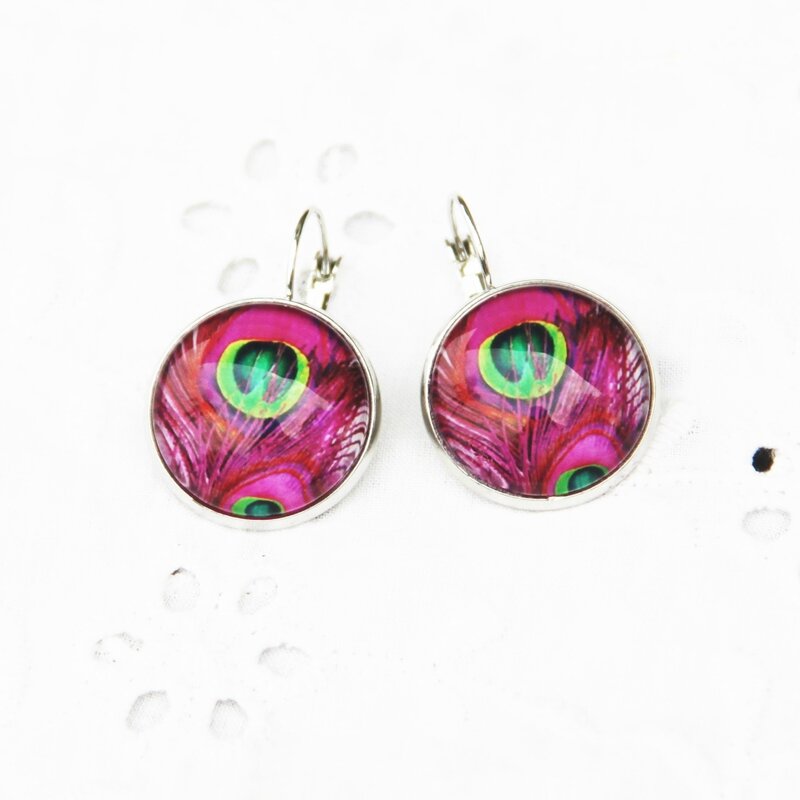 paola 43 boucles d'oreille dormeuses argentées roses fuchsias vertes cabochons #louise indigo bijoux colorés (12)