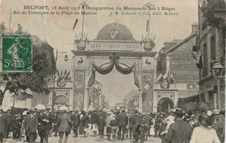 CPA Belfort Inauguration 3 Sièges 1913 Arc Triumph Place Marché