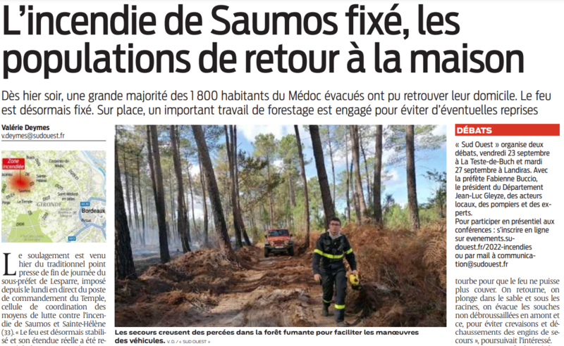 2022 09 16 SO L'incendie de Saumos fixé les populations de retour à la maison
