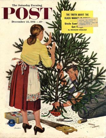 Sapin de Noel 1951-12-22LG Centering the Christmas Tree - Stevan Dohanos
