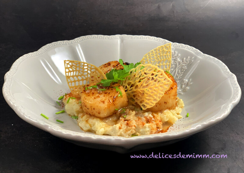 Noix de Saint-Jacques snackées sur purée de topinambours 2