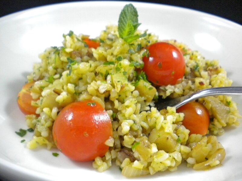 Salade de boulgour, aubergine, tomates, 3