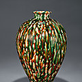 A sancai-glazed <b>pottery</b> <b>jar</b>, Tang dynasty (618-907)