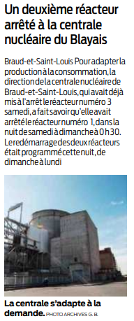 2020 03 23 SO Un deuxième réacteur arrêté à la centrale nucléaire du Blayais