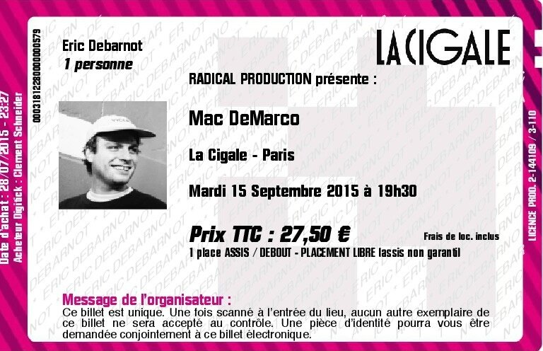 2015 09 Mac DeMarco La Cigale Billet