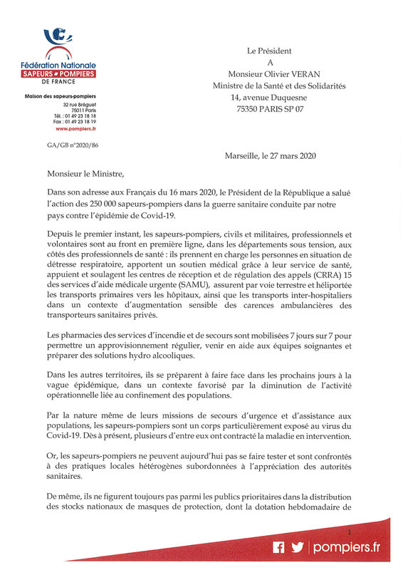 2020 03 27 Courrier du Président de la FNSPF au Ministre de la santé-1