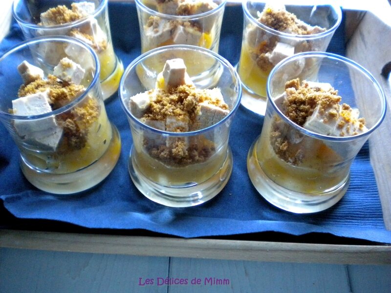Verrine de foie gras, mangue, rhum et spéculoos