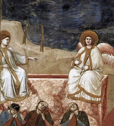 Deux anges au tombeau vide, Giotto, détail