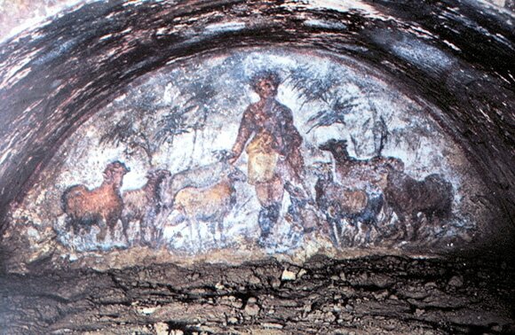 Bon berger, catacombe Coemeterium Majus, Rome