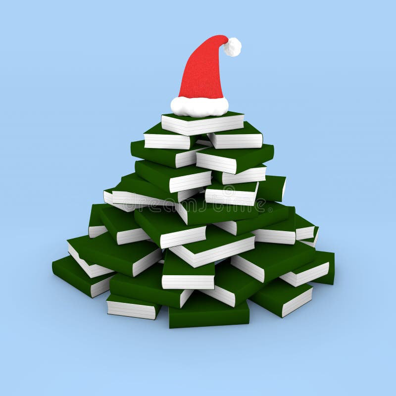 christmas-tree-made-books-red-cap-35514847