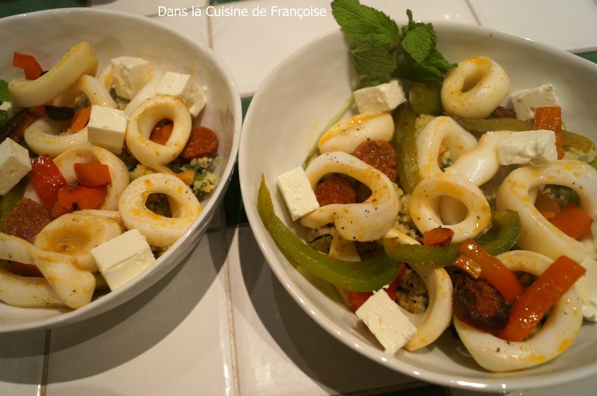 Calamars et Chorizo, Couscous à la Grecque (Recette Jamie Oliver