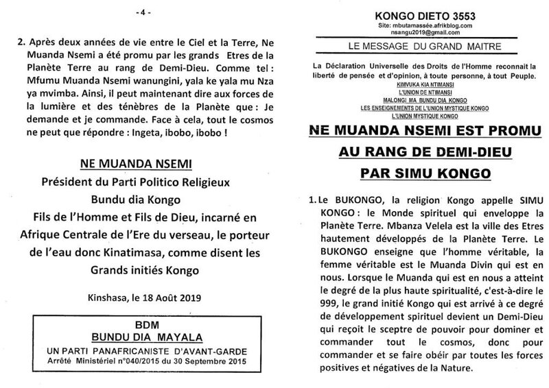 NE MUANDA NSEMI EST PROMU AU RANG DE DEMI DIEU PAR LE SIMU KONGO a