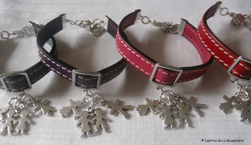 Bracelets pour Tous en cuir (gris, aubergine, fushia et rouge)