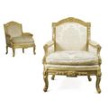 An important <b>carved</b> <b>giltwood</b> bergère stamped Tilliard, Louis XV/Louis XVI, circa 1765, together with a later identical bergère