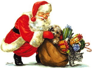 père noel hotte petit chien cadeaux