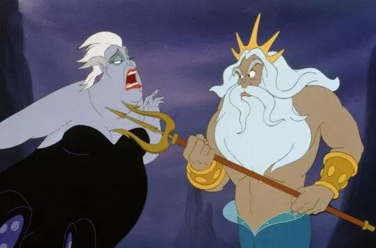 king Triton and seawitch Ursula - roi Triton et sorcière Ursula - Disney - 1989