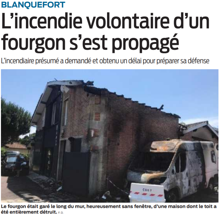 2021 06 16 SO Blanquefort L'incendie volontaire d'un fourgon s'est propagé