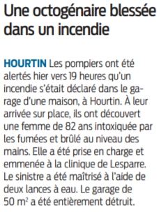 2021 07 24 SO Hourtin une octogénaire blessée dans un incendie