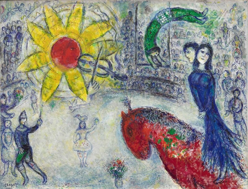 Marc Chagall, Soleil au cheval rouge ,oil on canvas, 1977