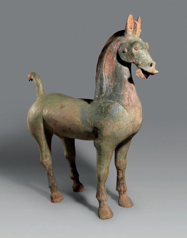 A massive green-glazed pottery horse, Han dynasty (206 BC-220 AD)