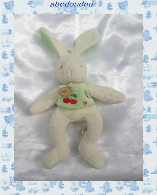 Doudou Baby Nat' Peluche Lapin Blanc Et Vert Cerises