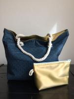 sac cabas azuréen en tissu épais et satiné doré avec sa doublure bleue nuit (10)