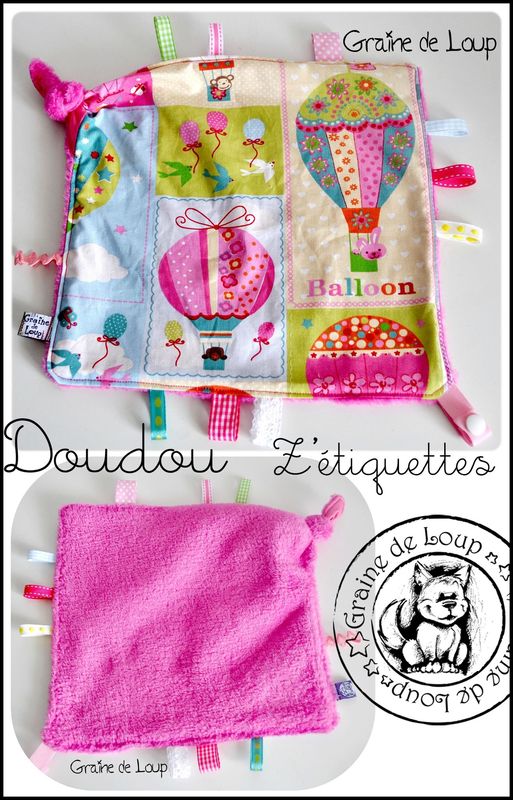 Doudou Z'étiquettes mongolfières roses