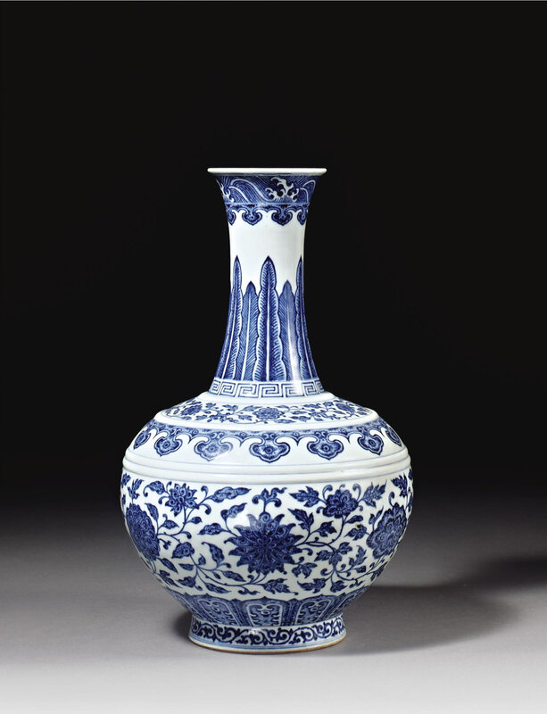 A Ming-style blue and white globular bottle vase, Seal mark and period of Qianlong (1736-1795)