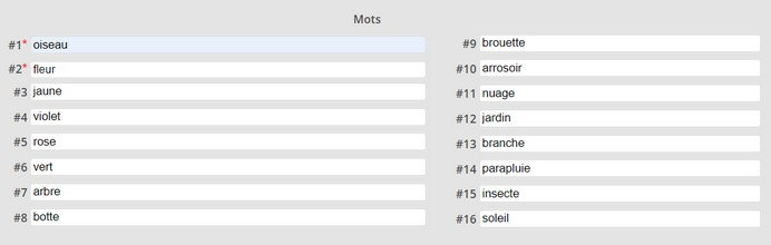 Mots mêlés avril 2022 liste